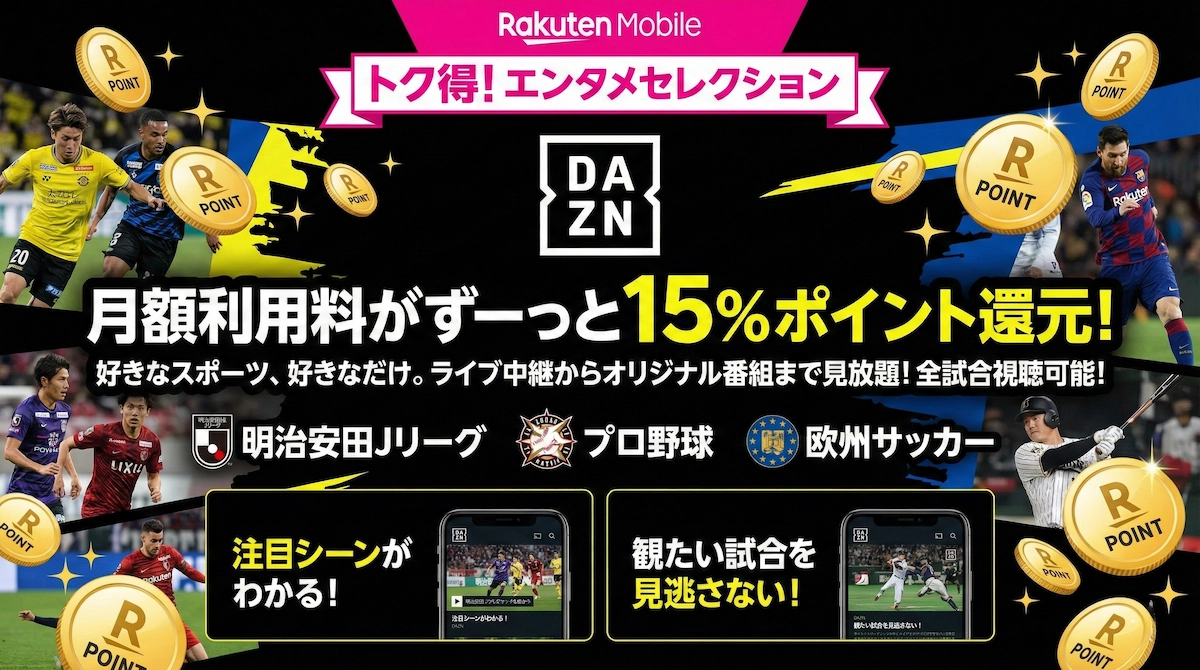 楽天モバイル×DAZNは15%ポイント還元!料金・申し込み手順・注意点まとめ