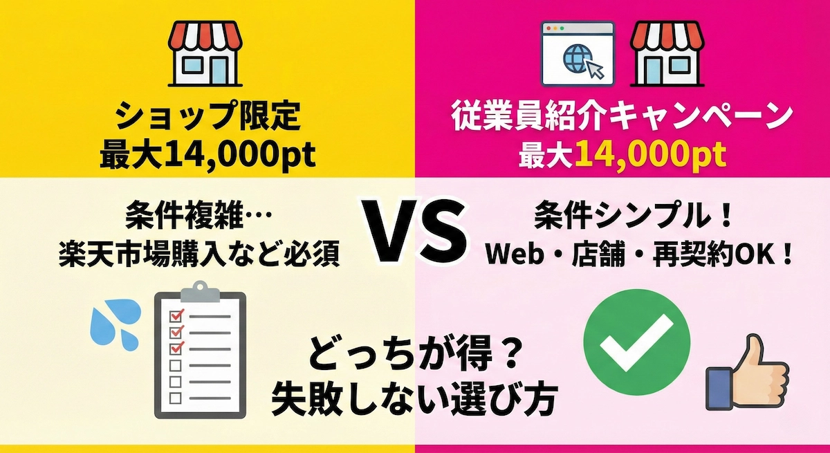 従業員紹介と店舗限定14,000ptはどっちが得？併用不可の違いを解説
