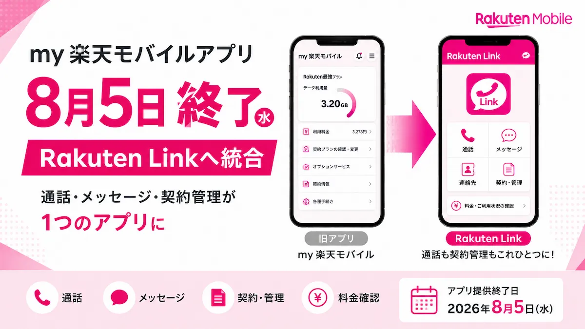 my 楽天モバイルアプリは8月5日終了|Rakuten Linkでどこから使う?
