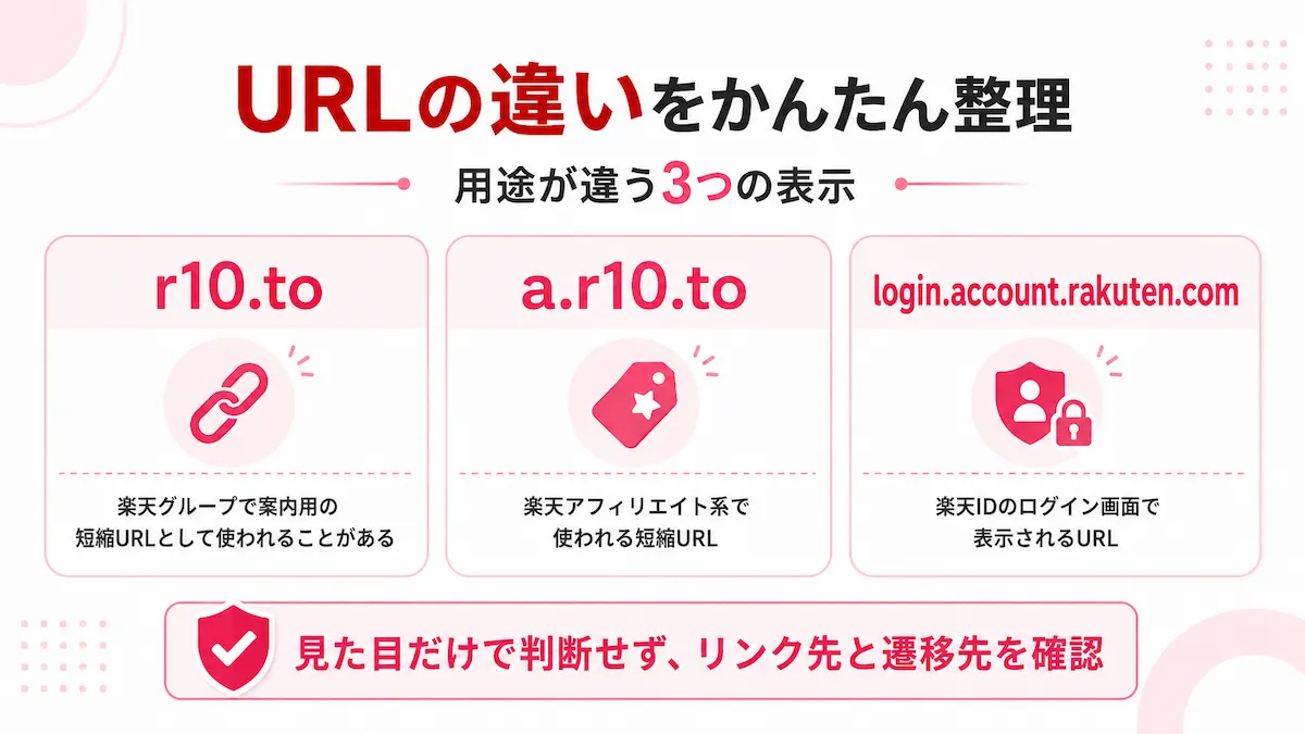 r10.to・a.r10.to・login.account.rakuten.comの違いを整理した図