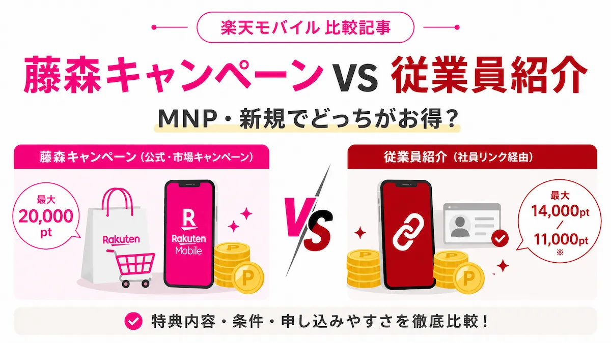藤森キャンペーンと楽天従業員紹介はどっちがお得?MNP・新規で比較